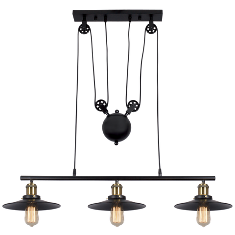 Black Metal Chandelier with Pulley Cord (CH238/3)