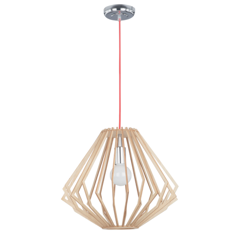 Polished Chrome Pendant with Wood (PEN444)