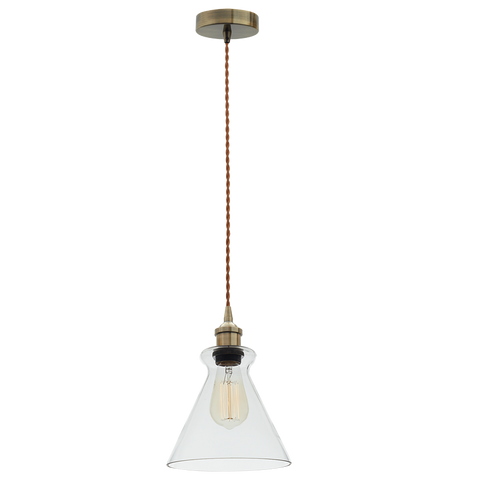 Antique Bronze Cord Pendant with Clear Glass (PEN536)