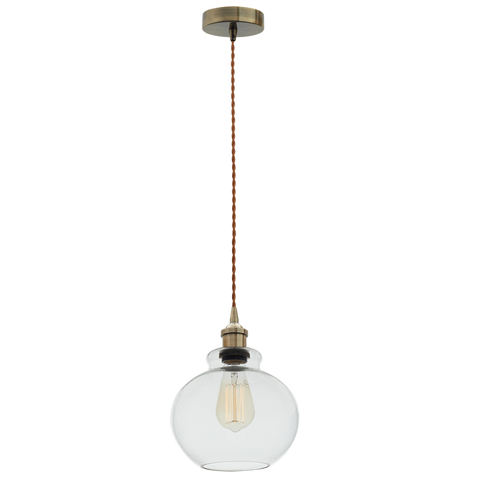 Antique Bronze Cord Pendant with Clear Glass (PEN537)