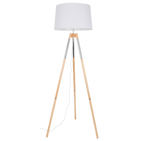 Wood and Chrome Standing Lamp with Shade (SL084)