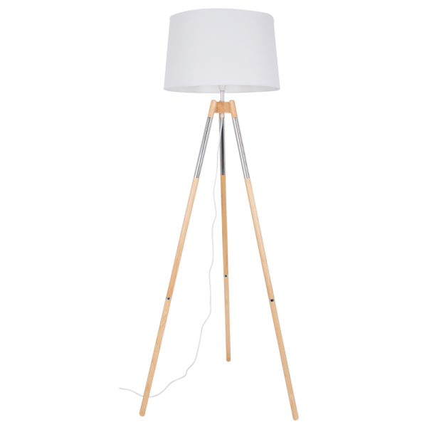 Wood and Chrome Standing Lamp with Shade SL084